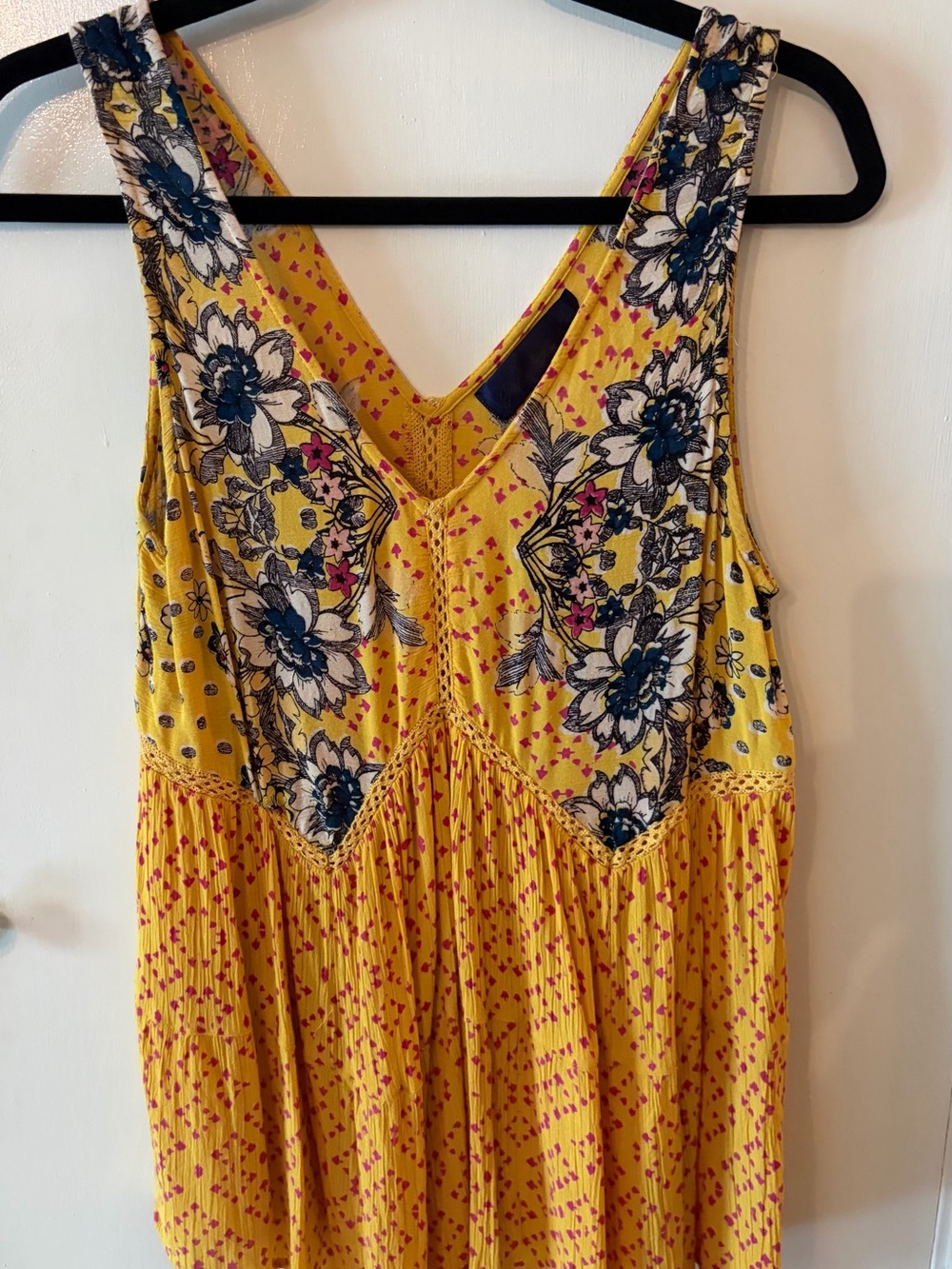 Yellow Floral Sleeveless V-Neck Top